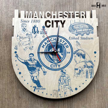 manchester City (light wood, light blue engravings, logo in original colours)