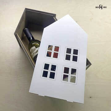 Gift box (house-shaped, wooden substitute, white)